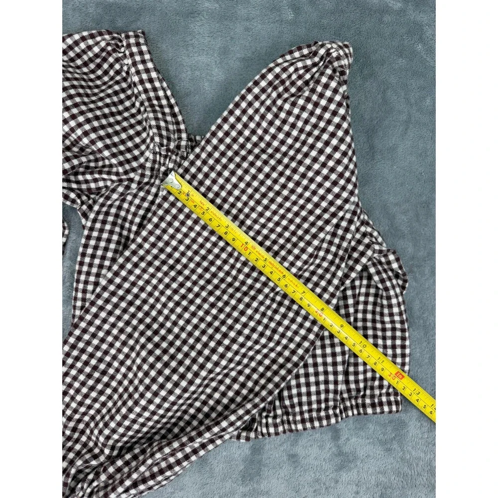 Cottagecore Boho Prairie Madewell Gingham Crop Top Square Neck Puff Sleeve XXS